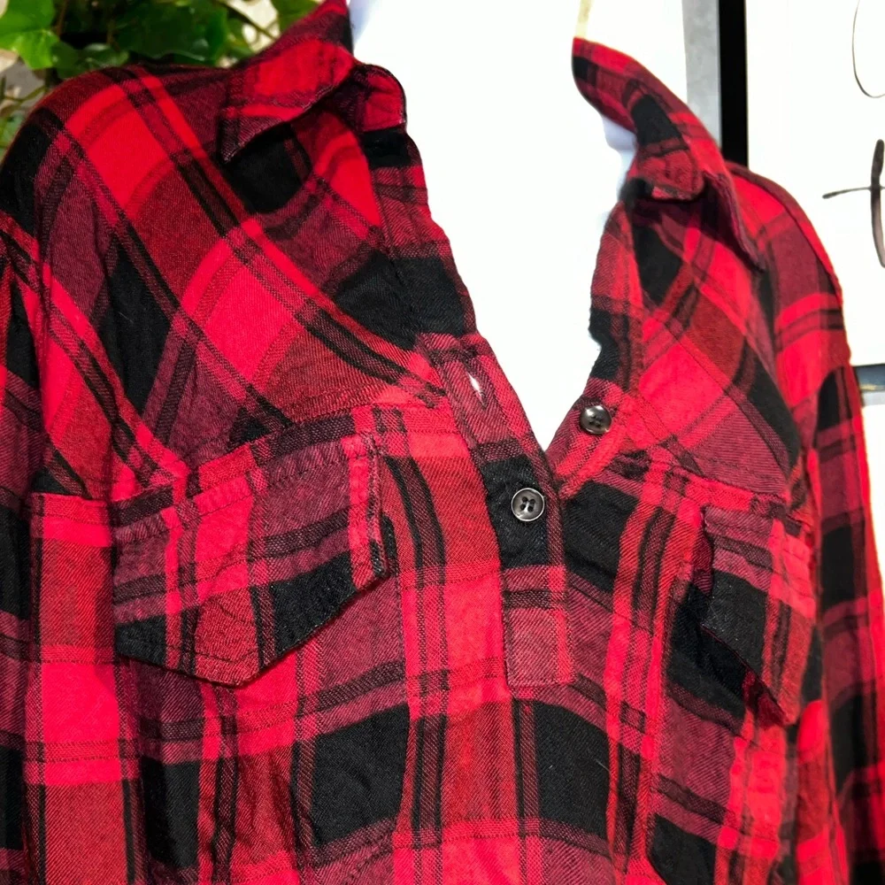 Umgee red buffalo plaid tunic top - Picture 5 of 15